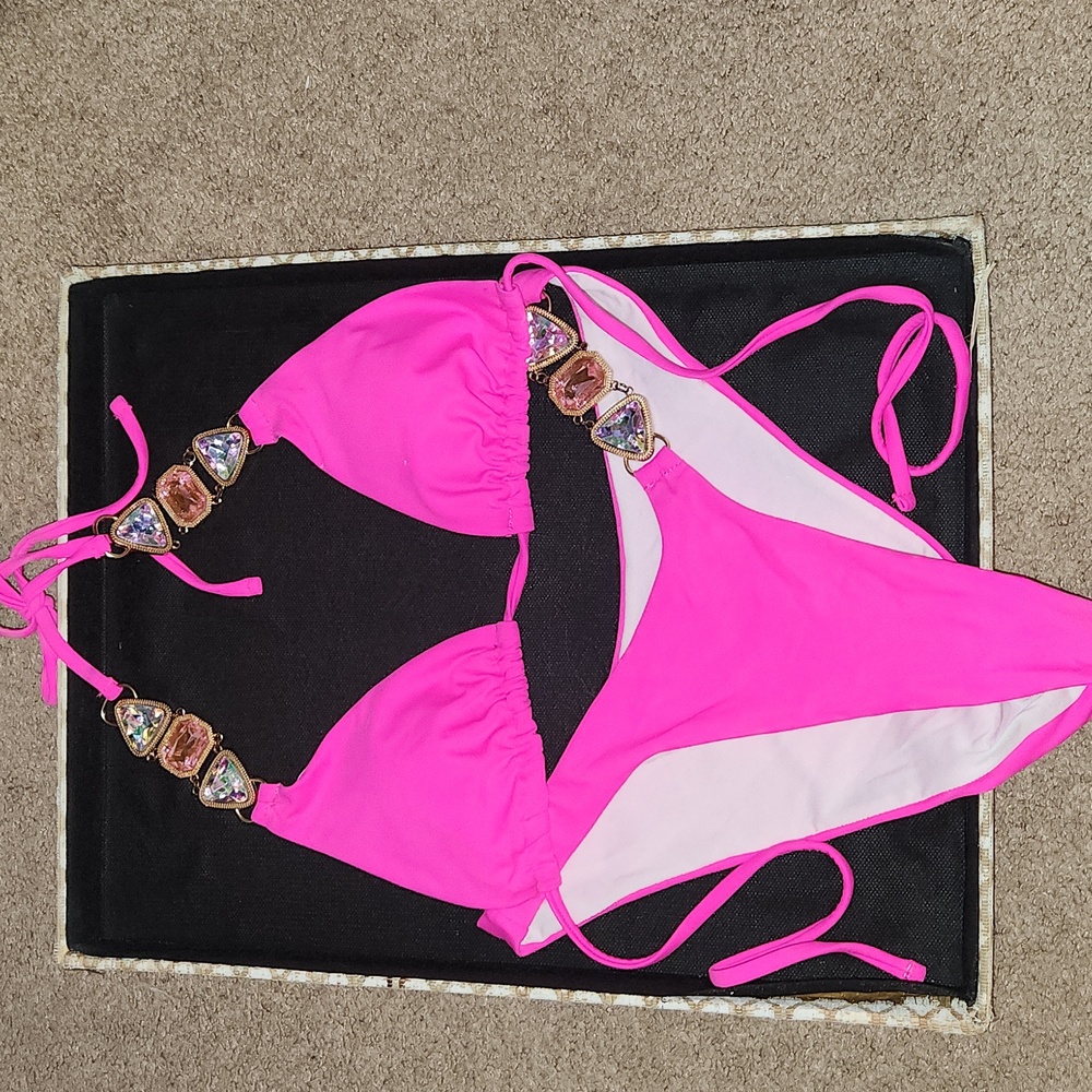 Pink Jeweled Bikini Set